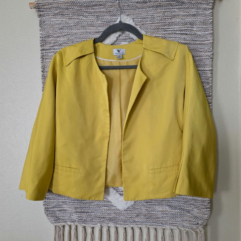 Worthington Women's Yellow Open Front Cropped Blazer Jacket Size S Career Casual